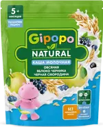 Gipopo каша молочная овсяная, 5+ мес, каша детская молочная, 200 г, 1 шт, яблоко + черника + черная смородина фото