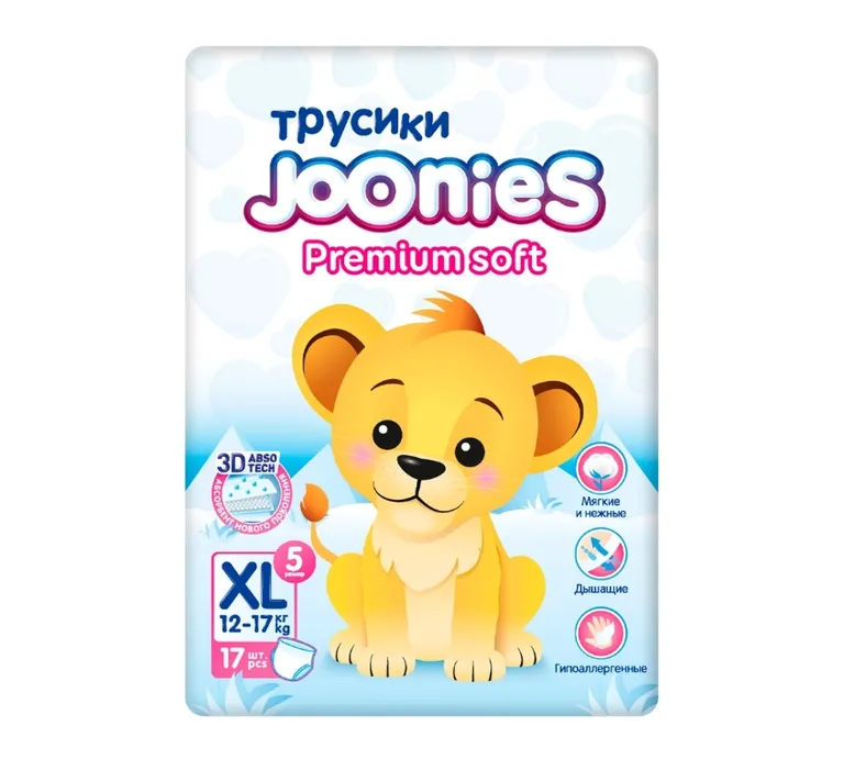 Joonies Premium Soft Подгузники-трусики для детей, размер XL, 17 шт, 12-17 кг фото