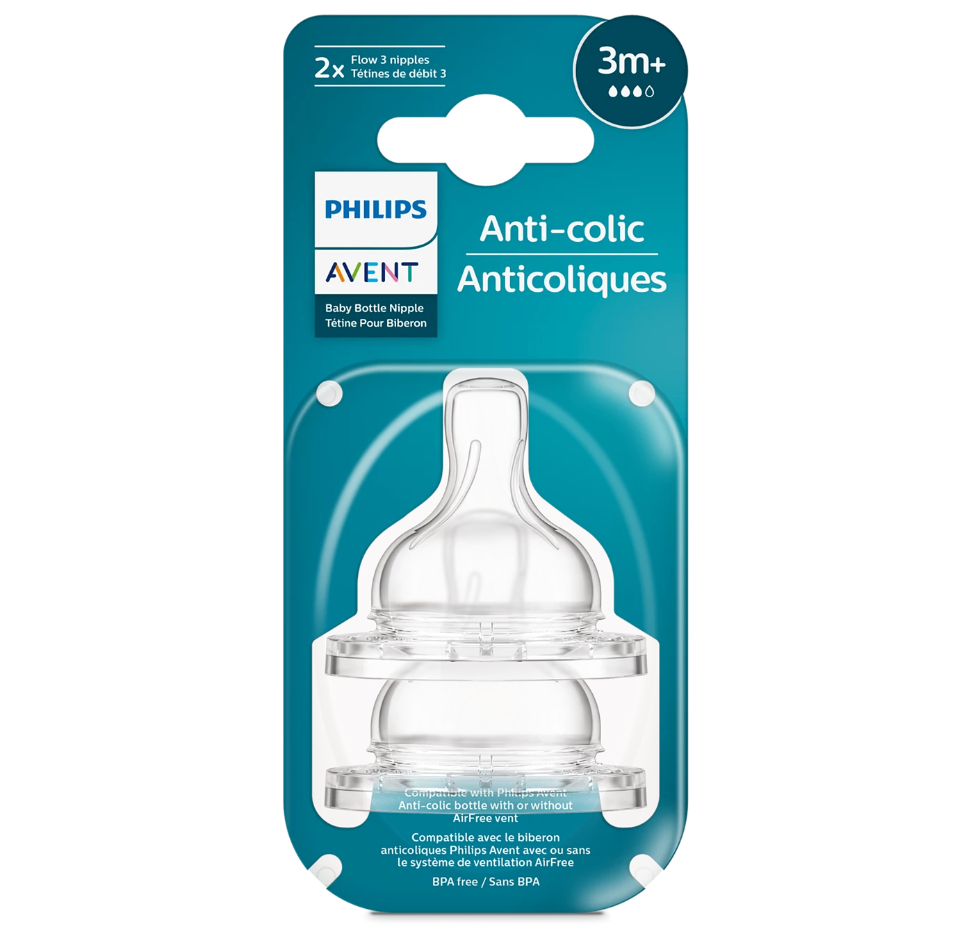AVENT Anti-colic Соска силиконовая антиколиковая средний поток, 2 шт, 3+ мес, арт. SCY763/02 фото