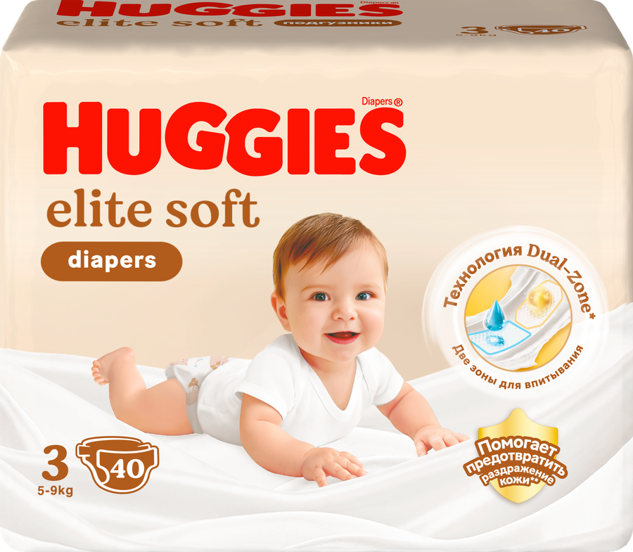 Huggies Elite Soft Подгузники детские одноразовые, р. 3, 40 шт, 5-9 кг фото