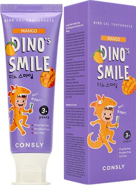 Consly dinos smile зубная паста детская гелевая c ксилитом, паста зубная, 60 г, 1 шт, манго фото