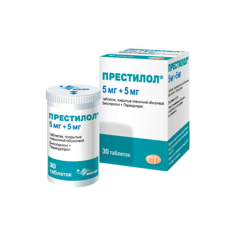 Престилол, 5 мг+5 мг, таблетки, покрытые пленочной оболочкой, 30 шт. фото