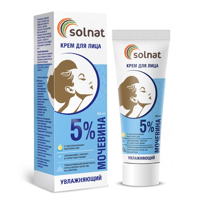 Солнат Крем для лица увлажняющий мочевина 5%, крем для лица, 50 мл, 1 шт. фото