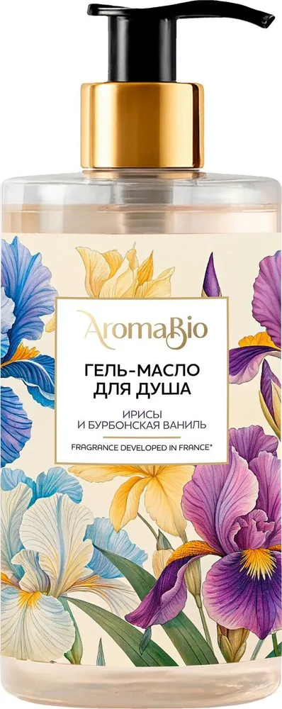 AromaBio гель-масло для душа, гель для душа, 420 мл, 1 шт, ирисы и бурбонская ваниль фото