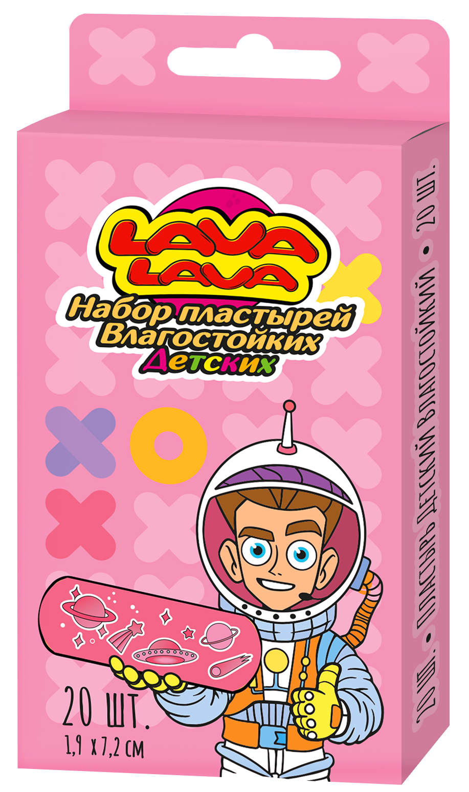 Lava Lava Пластырь бактерицидный влагостойкий детский, 1.9 см х 7.2 см, лейкопластырь бактерицидный детский, 20 шт, розового цвета, с рисунком фото