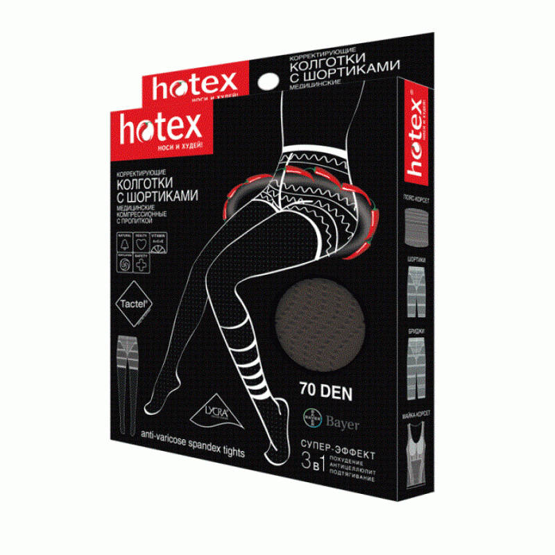 Hotex Колготки корректирующие 70 den с шортиками, 1 шт, черного цвета фото