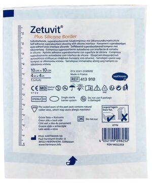 Zetuvit Plus Silicone Border Повязка суперабсорбирующая с контактным слоем из силикона, 10 см х 10 см, повязка стерильная, 1 шт. фото