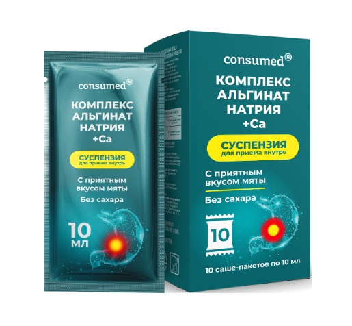 Кресферум Комплекс альгинат натрия + Ca, суспензия для приема внутрь, 10 мл, 10 шт, мята, без сахара фото