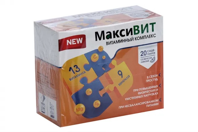 Максивит Витаминный комплекс Аскорбиновая кислота, порошок для приема внутрь, 16 г, 20 шт, лимон фото