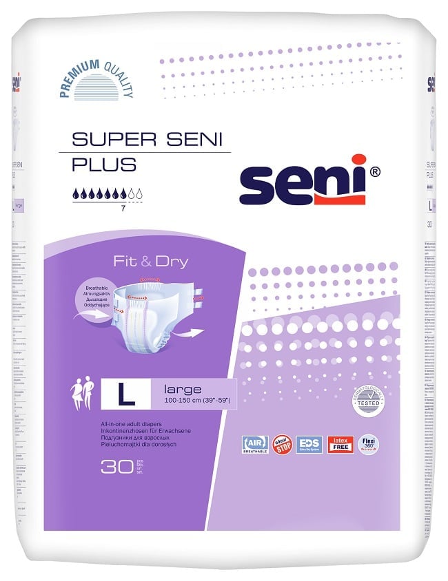 Seni Super Plus Подгузники для взрослых, Large L (3), 30 шт, 100-150 см фото