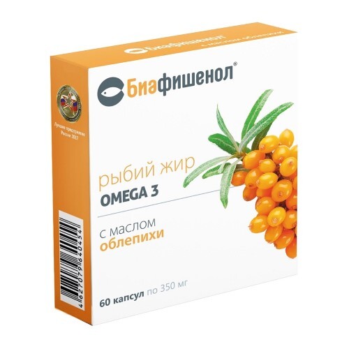 Биафишенол рыбий жир с маслом облепихи, капсулы, 60 шт. фото