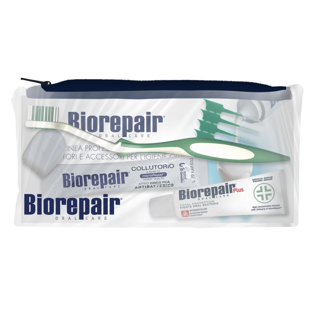 Biorepair Комплексный Дорожный набор, набор, 1 шт, паста зубная 1, ополаскиватель 1, щетка 1, нить 1, палочки 5 фото