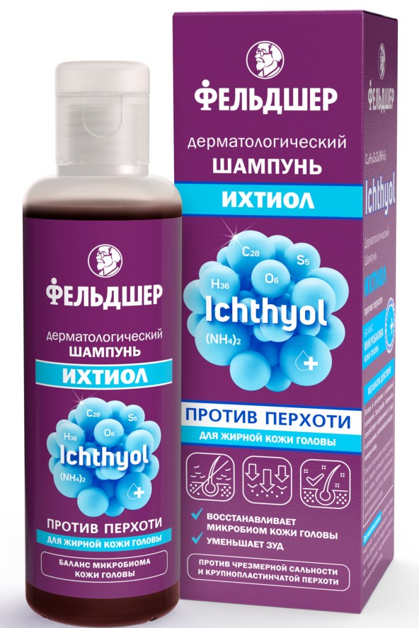 Фельдшер ихтиол, шампунь дерматологический, 125 мл, 1 шт, против перхоти фото
