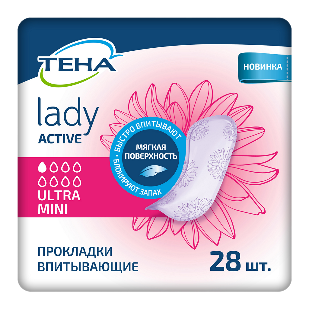 Tena Lady Active Ultra Mini Прокладки ультратонкие урологические, прокладки урологические, 28 шт, 1 капля фото