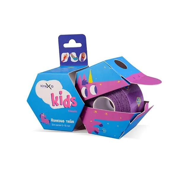 Kinexib Classic Kids кинезио тейп детский, 4 см х 4 м, кинезио тейп, 1 шт, фиолетовый, с рисунком фото