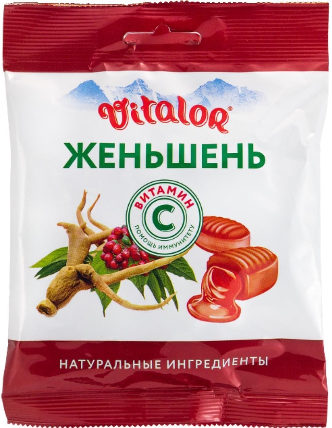 Виталор с витамином С, леденцы, 60 г, 1 шт, женьшень фото