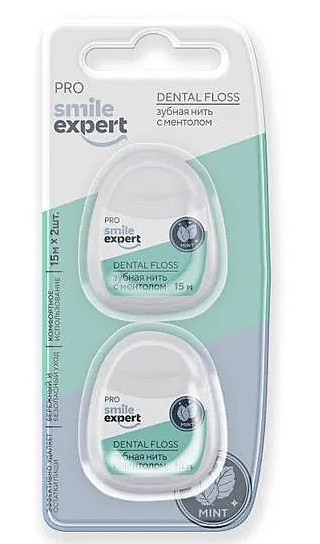Смайл Эксперт Про Зубная нить вощеная с ментолом, 15 м, нить зубная, 2 шт. фото