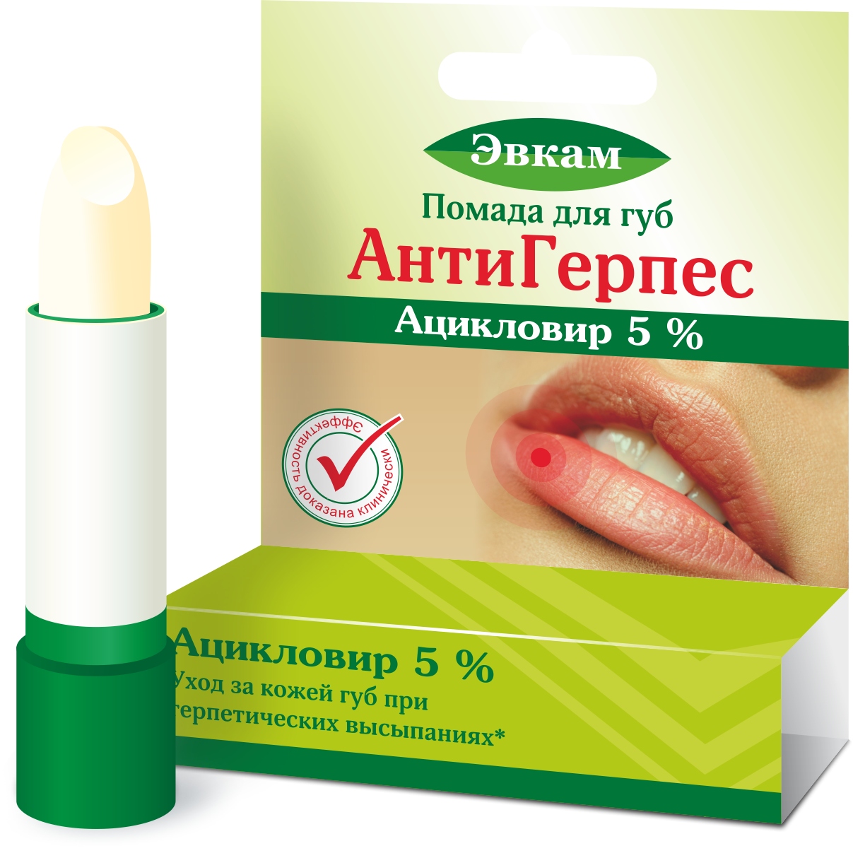 Эвкам Помада АнтиГерпес, помада, 3 г, 1 шт. фото