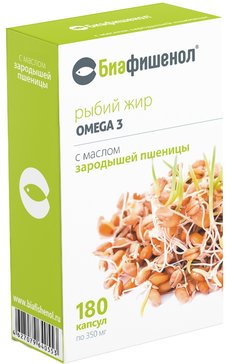 Биафишенол рыбий жир с маслом зародышей пшеницы, 0.35 г, капсулы, 180 шт. фото