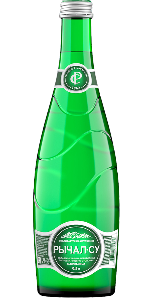 Вода минеральная Рычал-Су, лечебно-столовая газированная вода, 0.5 мл, 1 шт, в стеклянной бутылке фото