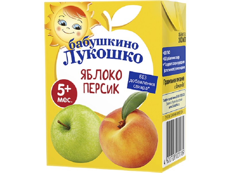 Бабушкино Лукошко Сок, сок, 200 мл, 1 шт, яблоко + персик, без сахара фото