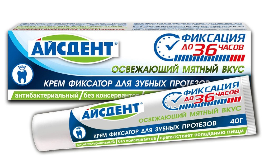 Айсдент крем-фиксатор для зубных протезов, крем, 40 г, 1 шт, освежающая мята фото