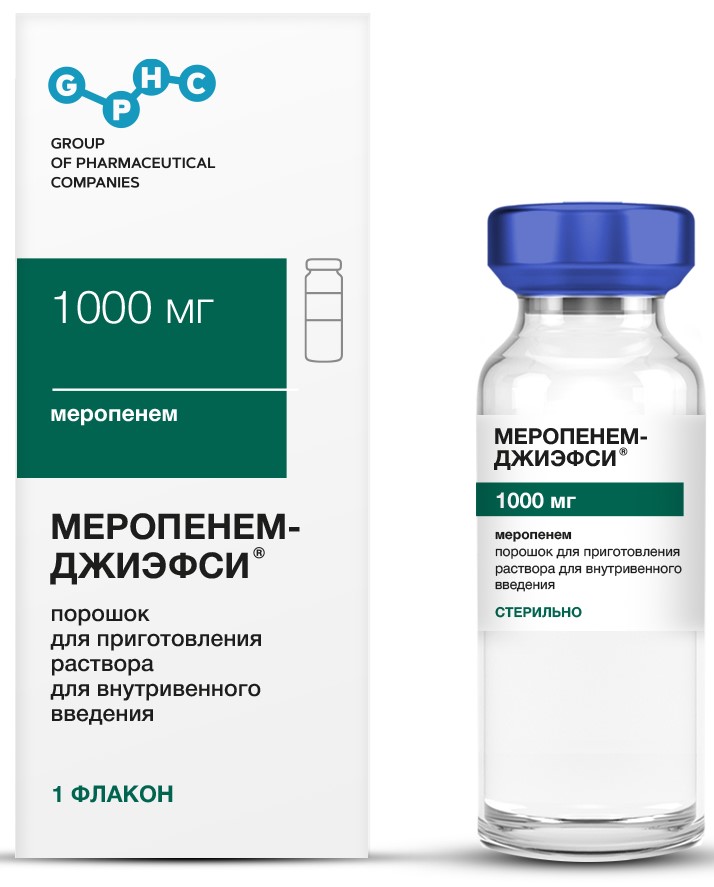 Меропенем-Джиэфси, 1000 мг, порошок для приготовления раствора для внутривенного введения, 1 шт. фото