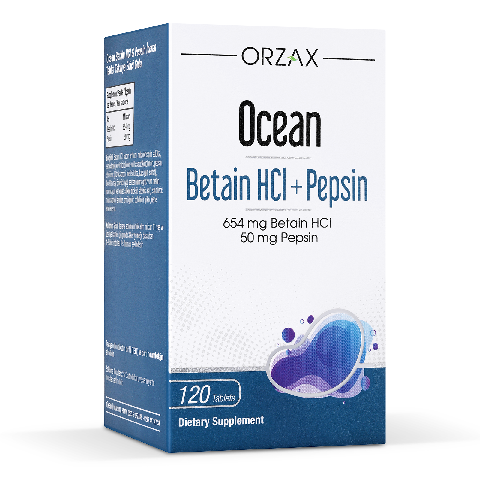 Orzax Ocean бетаин гидрохлорид + пепсин, таблетки, 120 шт. фото