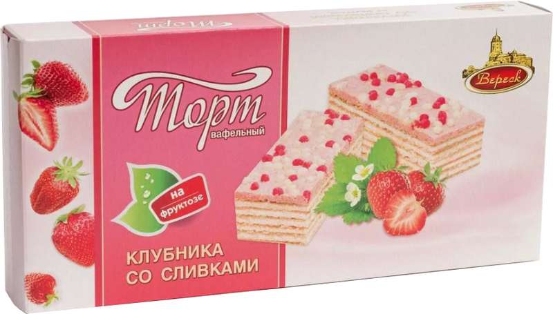 Торт Старый замок на фруктозе, 220 г, 1 шт, клубника со сливками фото