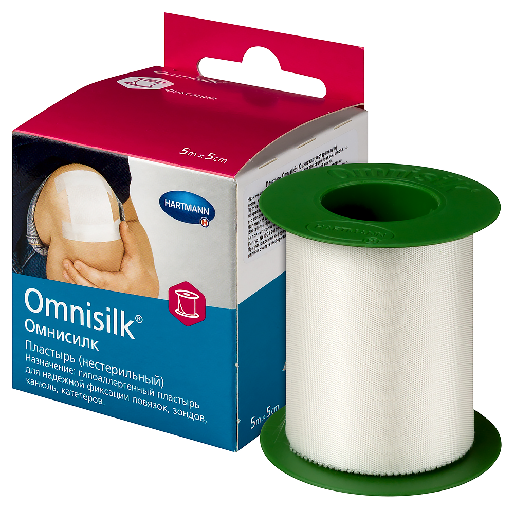 Omnisilk Пластырь фиксирующий, 5 см х 500 см, пластырь медицинский, 1 шт, шелковая основа фото