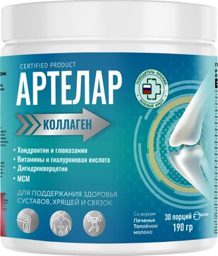 Артелар Коллаген с хондроитином, глюкозамином, МСМ, витаминами, порошок для приготовления раствора для приема внутрь, 190 г, 1 шт, в комплекте с мерной ложкой фото