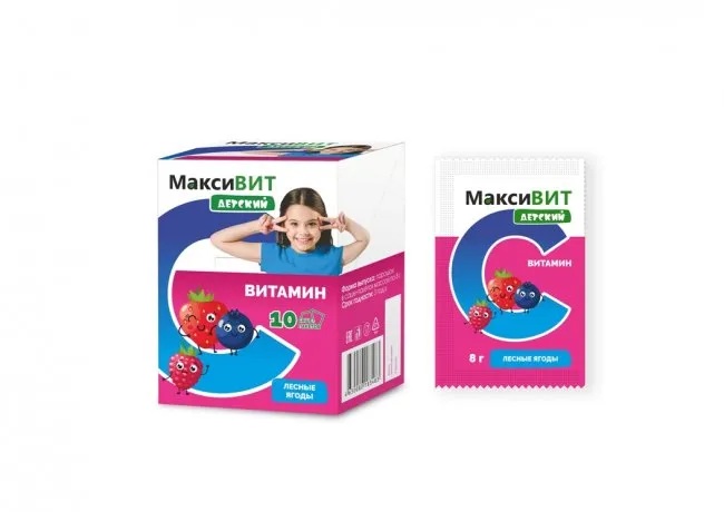 Максивит Витамин С, порошок для приема внутрь, 8 г, 10 шт, лесные ягоды, детский фото
