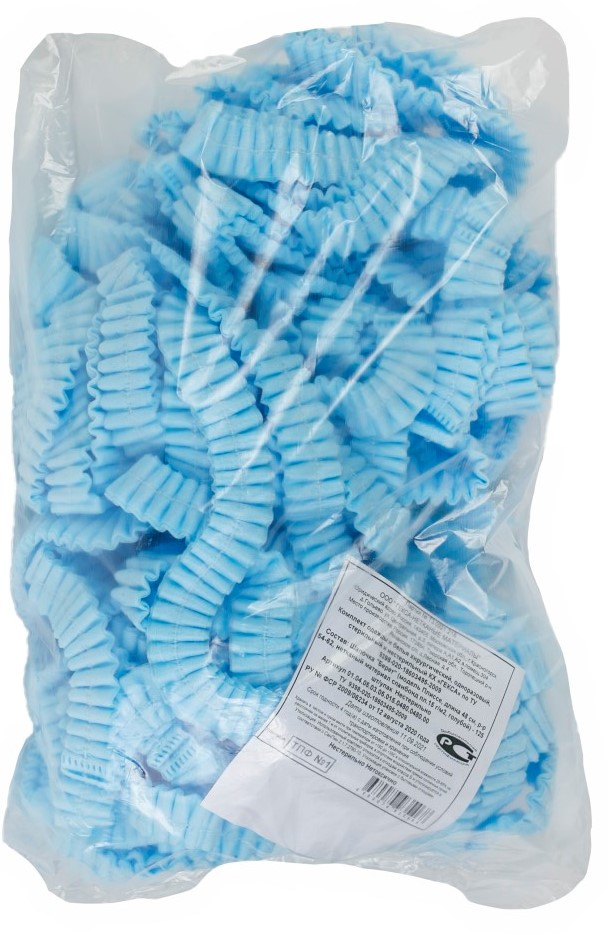 Шапочка модель плиссе спанбонд, размер 54-62 длина 48, 125 шт, голубого цвета, плотность 15г/м2, нестерильная фото