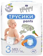 Bella Baby Happy Midi Подгузники-трусики детские, р. 3, 14 шт, 6-11 кг фото 