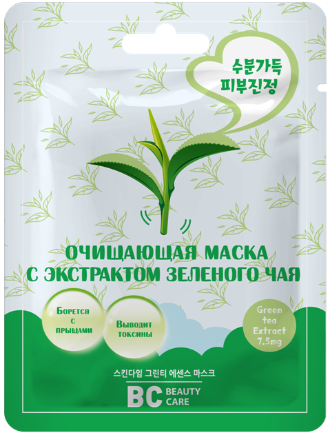 BC Маска очищающая с экстрактом зеленого чая, маска для лица, 26 мл, 1 шт, тканевая основа фото