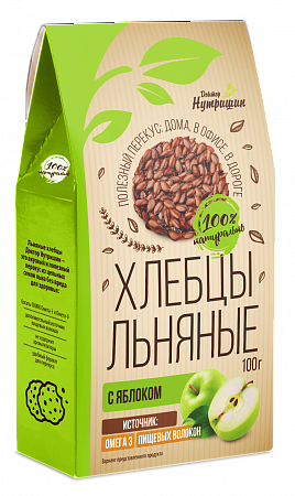 Доктор Нутришин Хлебцы льняные, хлебцы, 100 г, 1 шт, яблоко фото