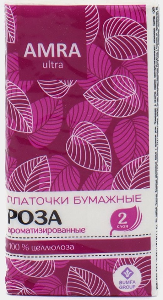 Amra Платочки бумажные двухслойные, 10 шт, с ароматом розы фото