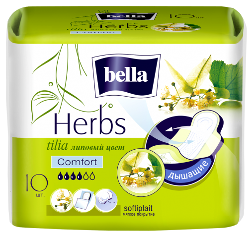 Bella Herbs Comfort Прокладки с экстрактом липового цвета, прокладки женские, 10 шт. фото