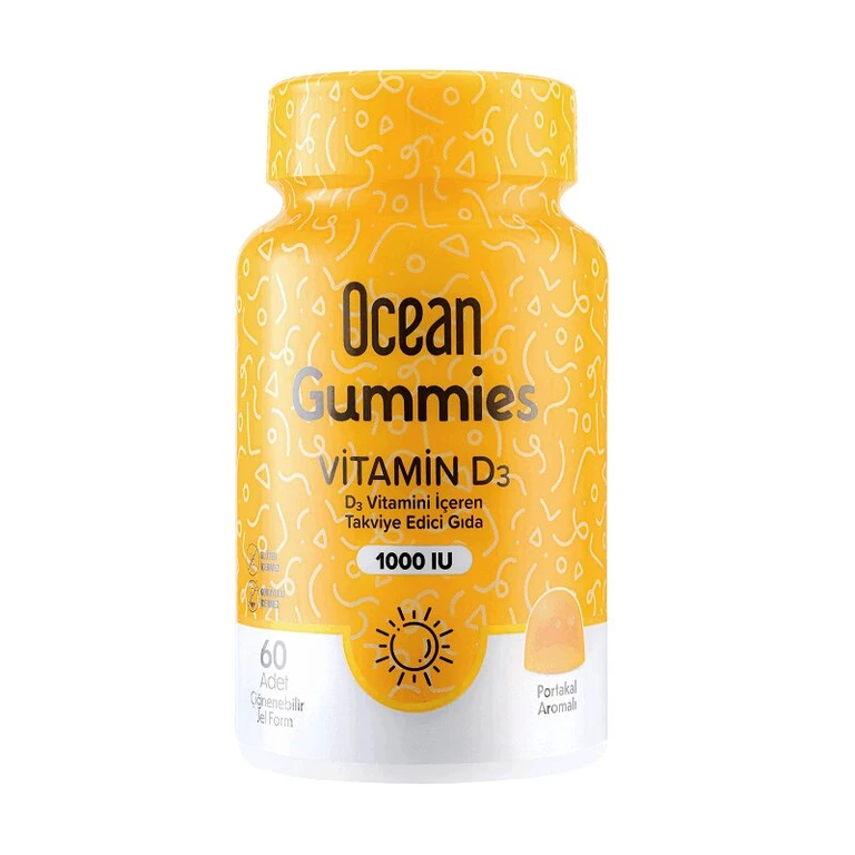 Orzax Ocean Gummies Витамин D3, 1000 МЕ, пастилки жевательные, 60 шт, апельсин фото