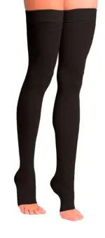 Чулки компрессионные кругловязаные до бедра с открытым мыском, 1 класс компрессии, р. 3, 1 шт, черного цвета, силиконовая резинка фото 2