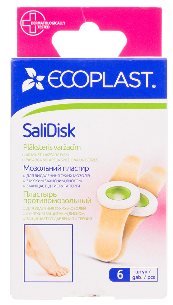 Ecoplast SaliDisk Пластырь противомозольный, 1.9 см х 7.2 см, 6 шт, при сухих мозолях фото