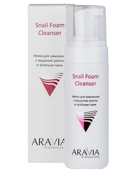 Aravia Professional Пенка для умывания, пенка для лица, 160 мл, 1 шт, с муцином улитки и зелёным чаем фото