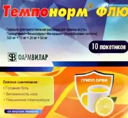 Темпонорм Флю, порошок для приготовления раствора для приема внутрь, 22.1 г, 10 шт, лимон фото