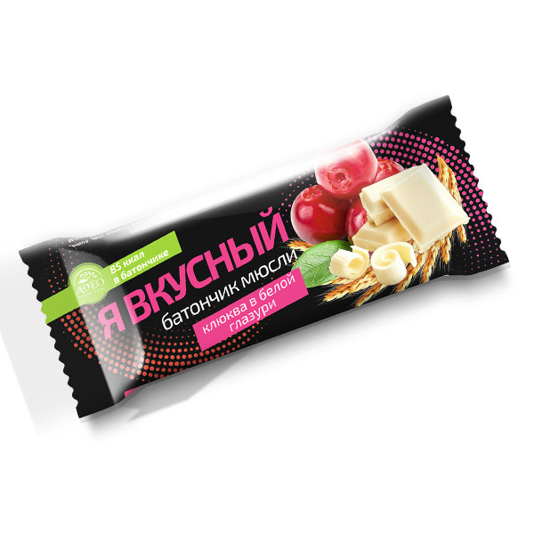 Я Вкусный Батончик-мюсли, батончик, 25 г, 1 шт, клюква, в белой глазури фото