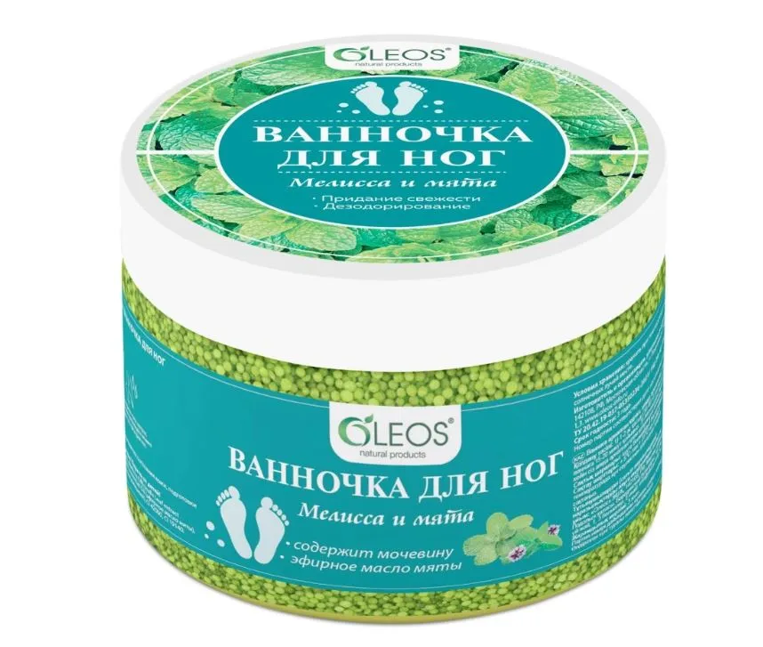 Oleos Ванночка для ног, соль для ванн, 220 г, 1 шт, мелисса + мята фото