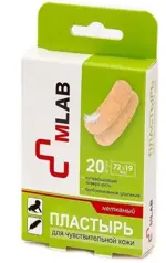 Mlab Пластырь медицинский стерильный бактерицидный с антисептиком для чувствительной кожи, 1.9 см х 7.2 см, 20 шт, нетканая основа фото