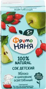 Фрутоняня сок осветленный яблоко и шиповник, сок, 200мл, 1 шт. фото 1
