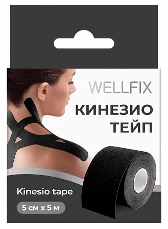 Wellfix Бинт Кинезио Тейп, 5 см х 5 м, кинезио тейп, 1 шт, черного цвета фото