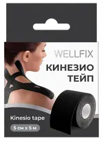 Wellfix Бинт Кинезио Тейп, 5 см х 5 м, кинезио тейп, 1 шт, черного цвета фото