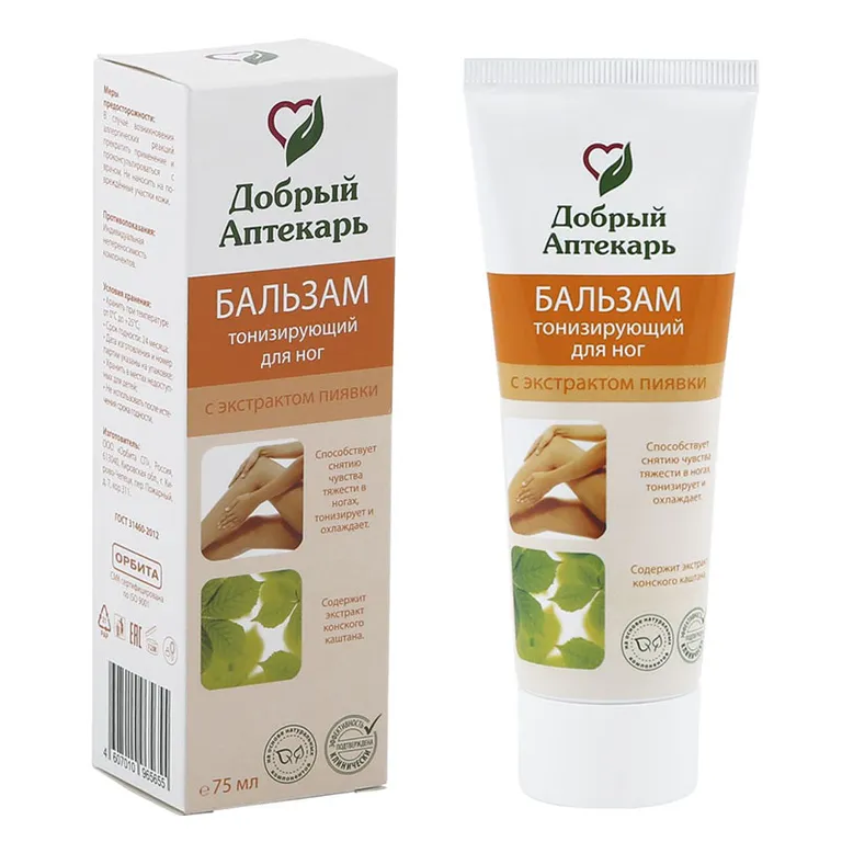 Добрый аптекарь бальзам для ног тонизирующий с экстрактом пиявки, бальзам для ног, 75 мл, 1 шт. фото